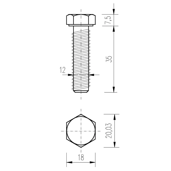 DIN 933 Zn M12x 35 8.8 šroub 6HR celý závit