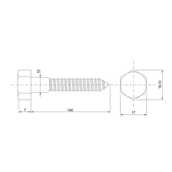 DIN 571 Zn 10,0x140 vrut 6HR hlava
