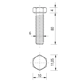 DIN 933 Zn M6x 80 8.8 šroub 6HR celý závit
