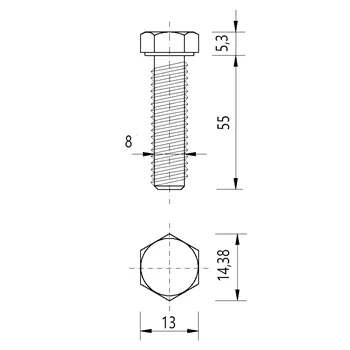 DIN 933 Zn M8x 55 8.8 šroub 6HR celý závit