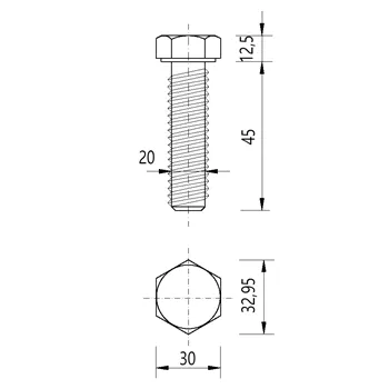 DIN 933 Zn M20x 45 8.8. šroub 6HR celý závit