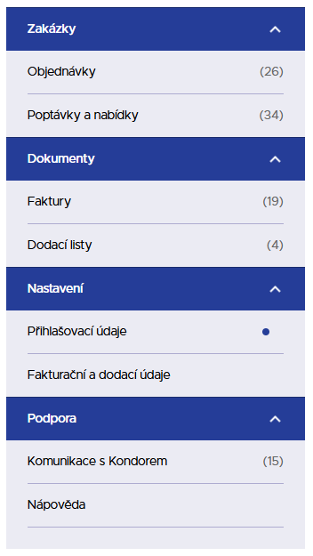 Navigace klientské zóny